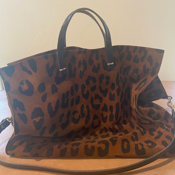 Clare V. Simple Tote in Leopard Suede (Cognac Pablo Cat) - Picture 7 of 11